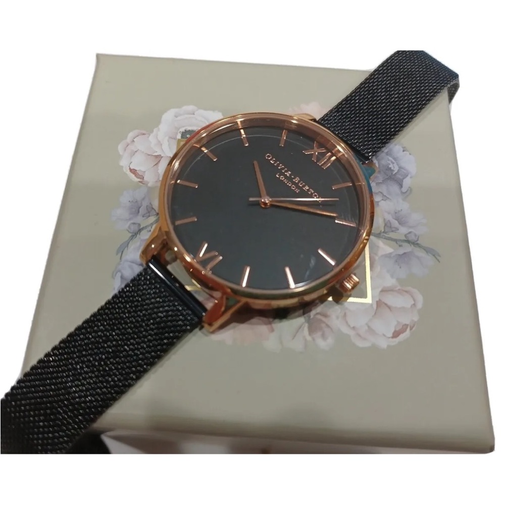Olivia Burton Big Gray Rose gold black Mesh Women's Watch - Picture 4 of 6